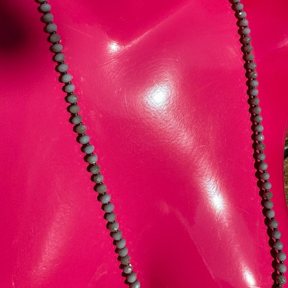 Faceted Gray Czech Glass Bead Necklace w Pearlized Finish & Brass Spacers - Picture 4 of 7